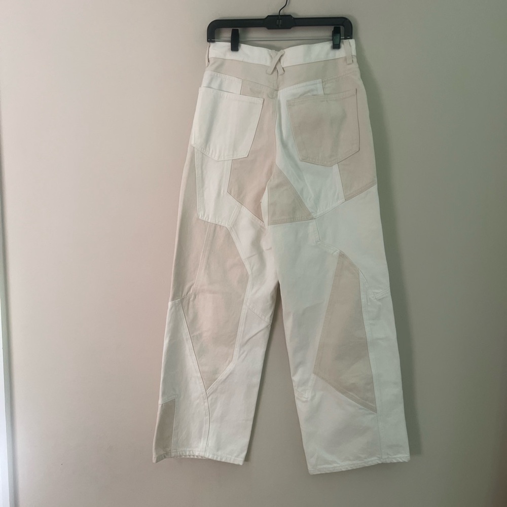 Zara woman’s Patchwork Wide-Leg Pants in Cream and White - Picture 10 of 12